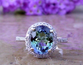 Tanzanite Engagement Ring | Tanzanite and Diamond Ring | 14kt, 18kt, or Platinum | Made To Order