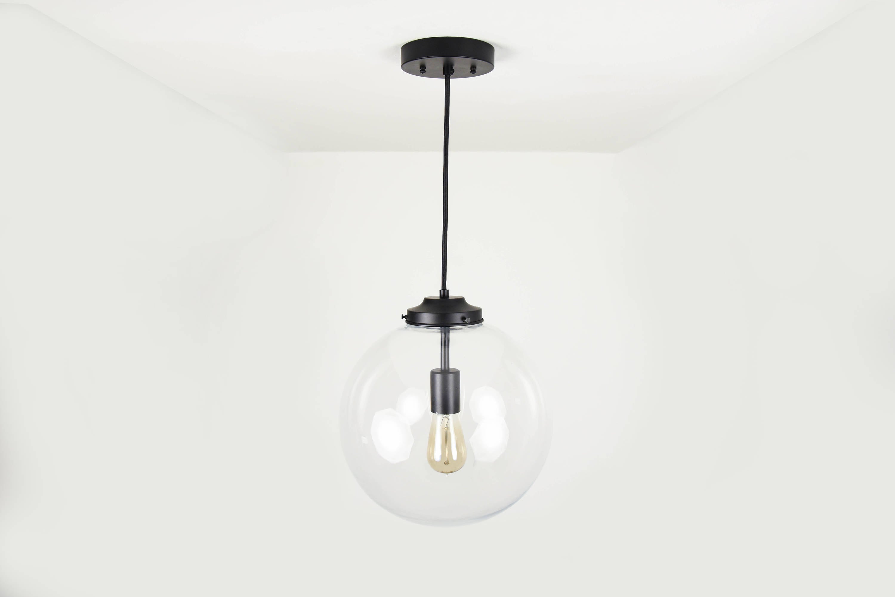 matte black modern pendant lighting with clear glass globe 12 inch pendant light fixtures