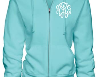 Monogram Full Zip Hooded Sweatshirt (Many Colors)
