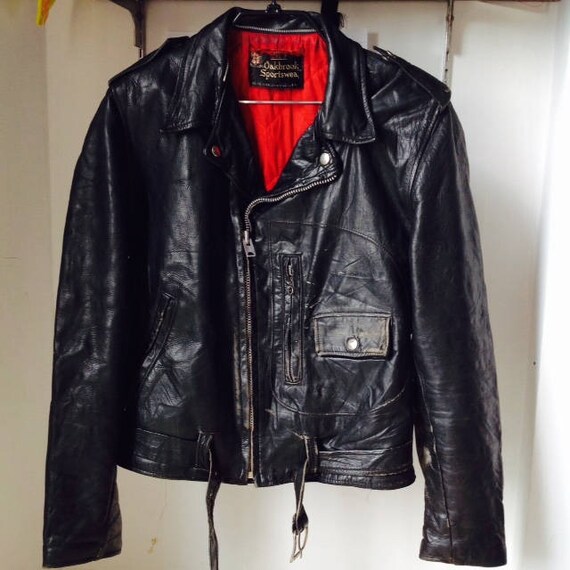 Vintage SEARS OAKBROOK D-pocket destroyed biker leather jacket
