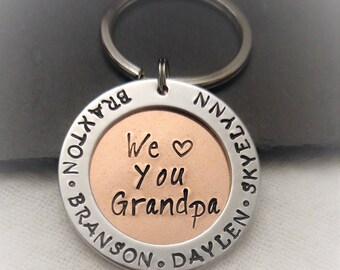 Personalized Grandpa Key Chain, Dad Key Chain, Grandpa Gift, Gift for Papa,Gift for Dad,Father's day Gift,Hand Stamped Gift,Grandpa Keychain