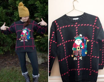 Vintage Tacky Christmas Sweater | Santa Playing Golf