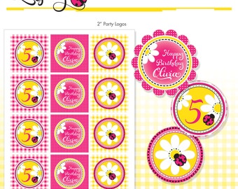 Ladybug Cupcake Toppers - Pink Ladybugs Printable 2" Birthday Party Circles - DIY - Do-It-Yourself Printables - Ladybug Printables