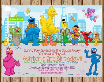 Sesame Street Birthday Invitation- Sesame Street Birthday Party- Elmo Invitations - Cookie Monster Invitation- 5"x7" size- Digital Item