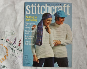 Vintage craft magazine, Stitchcraft, May 1970, knitting, tapestry, crochet, embroidery, rugmaking
