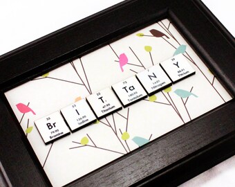 Chemistry Science Gift//Personalized Periodic Table of Elements Name-Sign//Science Decor//Geeky//Pretty Birds