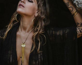 Gold Tassel Necklace, Boho Necklace, Chain Tassel, Statement Necklace, Hammered Necklace, Boho Jewellery, Gift Ideas For Her, Sagia