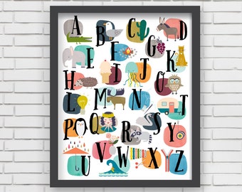 Home Decor Nursery Wall Art - Watercolor Alphabet Print - 16x20