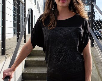 Black on Black Women's Bamboo Poncho // Vitality // Sacred Geometry