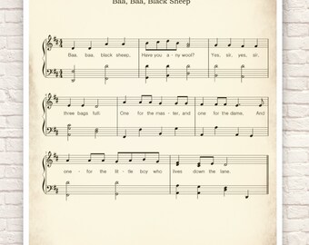 Nursery Rhyme, Sheet Music Art Print, Sheet Music Wall Art, Baa Baa Black Sheep, I'm a Little Teapot Sheet Music, Children's Songs.