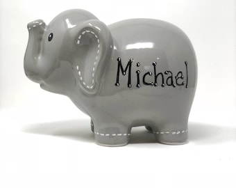 Personalized Elephant Piggy Bank, Hand Painted Piggy Bank for Boys, Baby Shower Gift 1st Birthday Gift for Baby Boy, Baby Boy Gift, Nursery