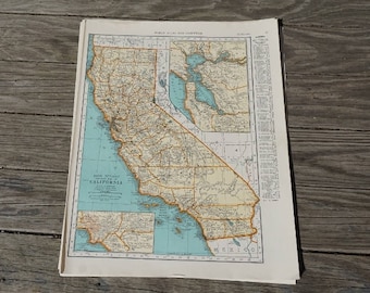 California Map / Vintage Map Print / State Map Wall Art / 1939 Antique Map of California / Travel Decor Atlas Map / Kitchen Decor