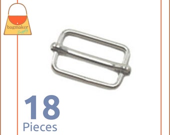 1.25 Inch Movable Bar Purse Strap Slides, Nickel Finish, 18 Pieces, Handbag Purse Bag Hardware Supplies, 1-1/4", BKS-AA009