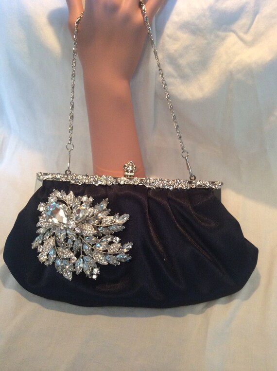Navy Blue Satin Clutch Evening Bag Bridal Purse Bridal