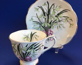 Royal Albert Snowdrop Flower of the Month Bone China Tea Cup and Saucer England