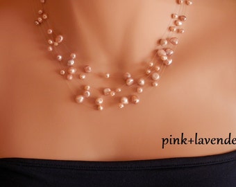 multi strand pearl necklace-floating necklace-multi strand necklace-Five Strand Pearl Necklace-illusion Necklace-floating pearl necklace