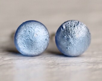 Blue Stud Moon Earrings .... Sterling Silver Opal