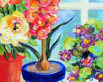 Greenhouse Original Painting canvas art still life painting 14 x 18 Art by Elaine Cory