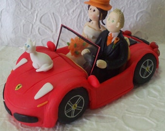 custom bride and groom with Ferrari wedding cake topper
