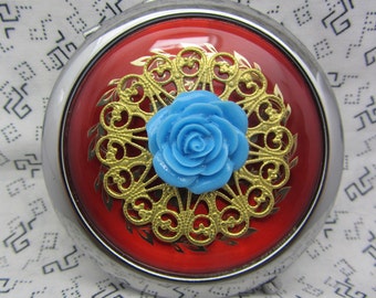 Compact Mirror Blue Rose Comes With Protective Pouch