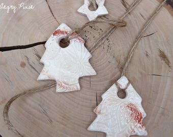 Christmas decorations in the shape of trees and stars, set of 6 pieces