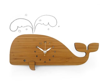 Modern Wall Clock whale bamboo eco friendly
