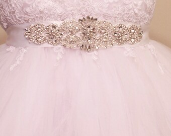 Flower Girl Dress Sash, Crystal Rhinestone Belt, Beaded Sash, Flower Girl Sash, Custom Wedding Sash, Skirt Sash, Floral Sash, Ivory Sash