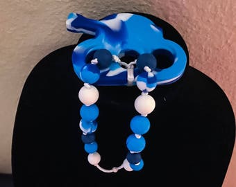 Blue Camo Tank Silicone Bead Teething Ring Toy