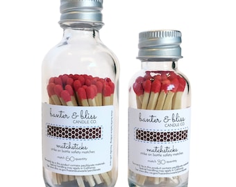 Match Bottles with Striker (30 & 60 Count Matchstickss Available) - Custom Labeling and Bulk Pricing Available!