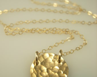 Gold Circle Necklace - Gold disc necklace - Hammered Gold Circle Necklace