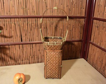 Vintage Japanese Ikebana Flower Arrangement Bamboo Basket