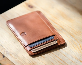 Front pocket wallet, Minimalist Wallet, ID wallet, in Tuscany Vegetable tanned leather. RFID-blocking, Designed in Sweden, Free US Shipping