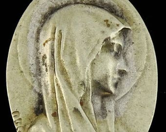 Our Lady of Lourdes Religious Medal Pendant Vintage Signed