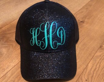 Custom ponytail hat, Glitter Ponytail cap, Glitter ponytail hat, Glitter cc cap, Glitter messy bun hat, Glitter messy bun cap, Monogram Hat
