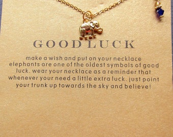 Good Luck Elephant Necklace with Gift Card ~ Gold plated/ Gift for Elephant Lover, Quote Jewelry, Elephant Necklace, Good Luck Jewelry