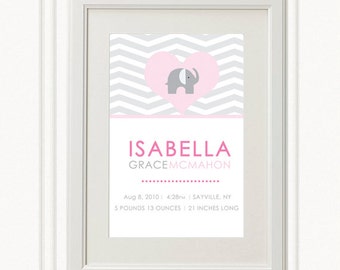 Elephant Name Print - Birth Stats - Wall Art