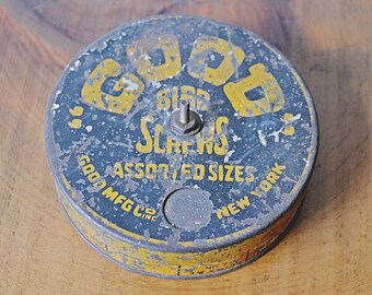 Vintage Good Mfg Co New York Bibb Screws, Old Screws In Original Tin, Collectible Tin
