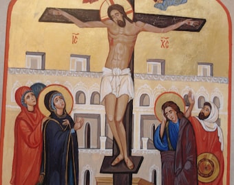 Handpainted Orthodox icon "Crucifixion of Jesus",Byzantine icon