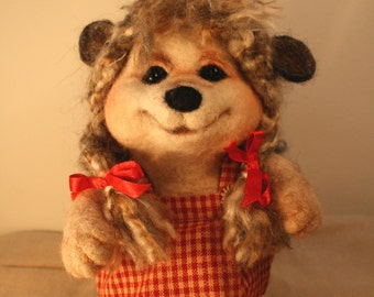 Needle Felted Hedgehog (girl with a red dress)