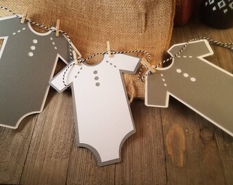 Baby shower decoration, neutral gender baby shower, onesie decorations, onesie garland, baby shower garland, onesie banner, onesie bunting