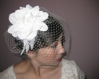 Birdcage Veil with handmade flower