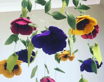 Anemone flower mobile/room decor. Custom colours available
