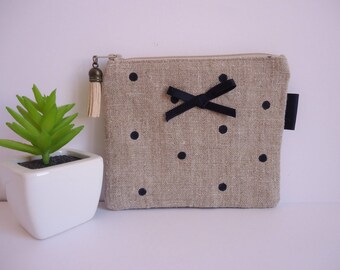 Wallet linen Prussian blue dots.