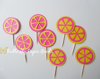 Pink Lemonade Cupcake Toppers- (12) Yellow & Pink