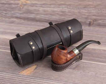 Genuine Leather Pipe & Tobacco Pouch Case Holder. Pipe Roll. Pipe Bag. Pipe holder.