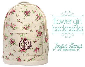 SALE Embroidered Flower Girl Backpack, Flower Girl Gift, Girl's Backpack, Monogrammed, Back to School Bag, Floral Backpack, Canvas Bag