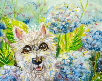 SCOTTIE & HYDRANGEAS A4 print