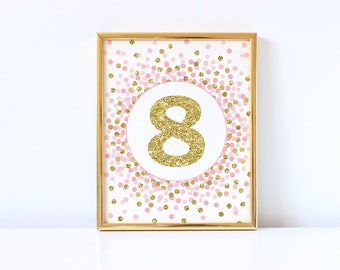 8th Birthday Sign Printable Eighth Birthday Party Decorations Pink And Gold Girl Birthday Party Sign Gold And Pink Birthday Banner 8 Sign