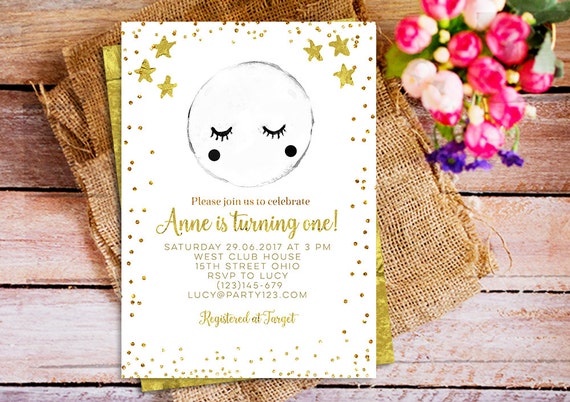 moon invitation star invitation birthday invitation first