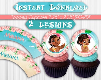 Baby Moana Cupcakes Toppers Instant Download, Printable Moana Party Cupcakes Topper, Instant Download, pdf jpg